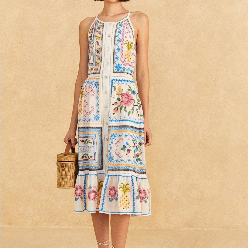 NWT Farm Rio Grandma Gift Embroidery Midi Dress size M